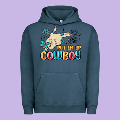 Western Turquoise Put Em Up Cowboy Urban Hoodie Designed By Maliassmallbusiness