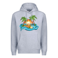 Heather Grey sunset beach scene Premium Hoodie - MaliasSmallBusiness
