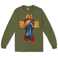 Army Green jesus christ cross Long Sleeve Tee - texasbilliewilder