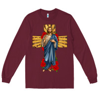 Burgundy jesus christ cross Long Sleeve Tee - texasbilliewilder