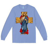 Colony Blue jesus christ cross Long Sleeve Tee - texasbilliewilder