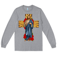 Heather Grey jesus christ cross Long Sleeve Tee - texasbilliewilder