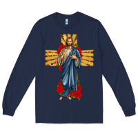 Navy jesus christ cross Long Sleeve Tee - texasbilliewilder