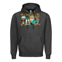 Charcoal Heather blessed coffee cups Zipper Hoodie - Zillion Design Studio