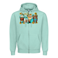 Seafoam blessed coffee cups Zipper Hoodie - Zillion Design Studio