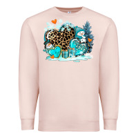 Pale Pink winter hearts with snowmans Premium Sweatshirt - AdoDesignShop