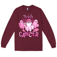 Burgundy tackle cancer halloween ghosts american football Long Sleeve Tee - RanaPortraitStore