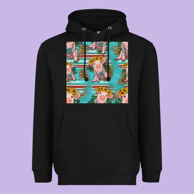Turquoise Baby Pig Seamless Pattern Heavyweight Hoodie Designed By Hra Design Shop