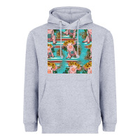 Heather Grey turquoise baby pig seamless pattern Heavyweight Hoodie - HRA Design Shop