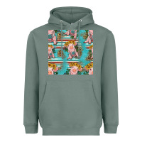 Sage turquoise baby pig seamless pattern Heavyweight Hoodie - HRA Design Shop