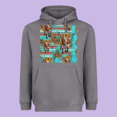 Longhorn Bull Seamless Pattern Heavyweight Hoodie Designed By Hra Design Shop