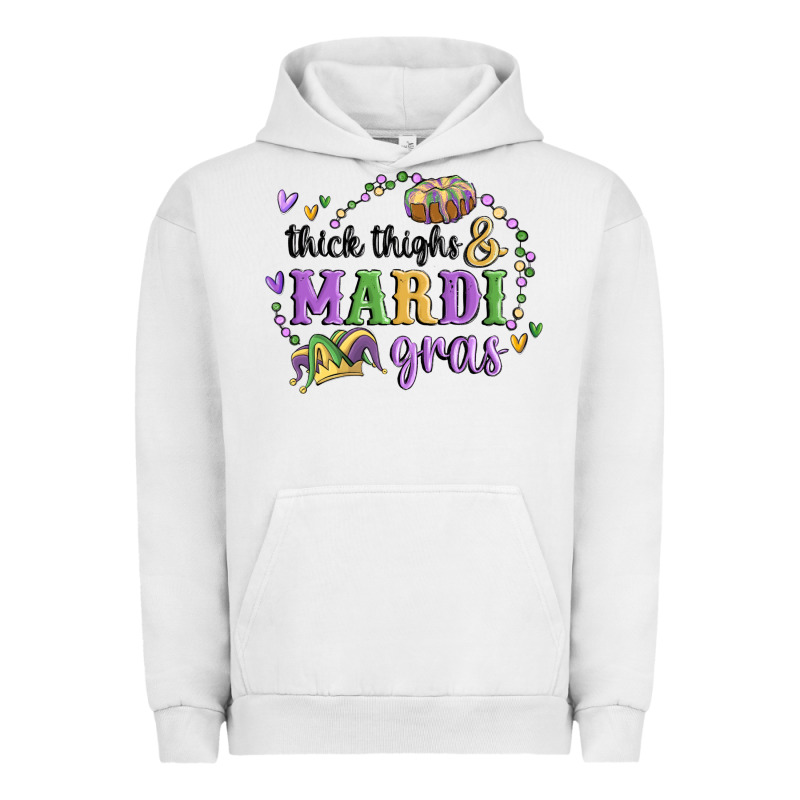 Thick Thighs Mardi Gras Urban Hoodie by MaliasSmallBusiness | Teevron