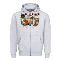 Heather Grey dog coffee cups Zipper Hoodie - Zillion Design Studio