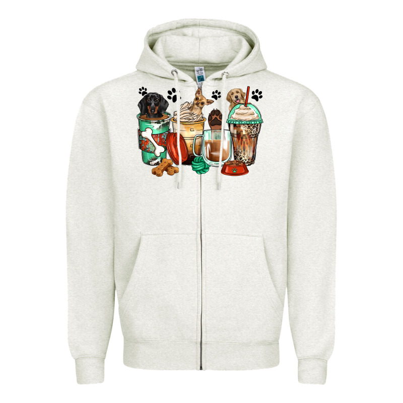 Dog Coffee Cups Zipper Hoodie by Zillion Design Studio | Teevron