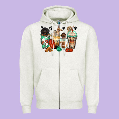 Dog Coffee Cups Zipper Hoodie Designed By Zillion Design Studio