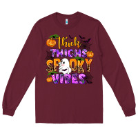 Burgundy thick thighs spooky vibes Long Sleeve Tee - AdoDesignShop