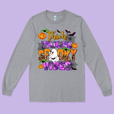Thick Thighs Spooky Vibes Long Sleeve Tee Designed By Adodesignshop