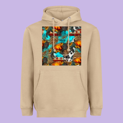 Western Sunset Bison And Sunflowers Seamless Pattern Heavyweight Hoodie Designed By Hra Design Shop