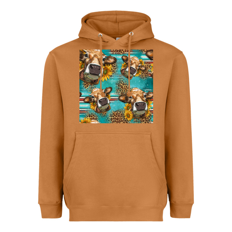 Western Sunflowers Cow Seamless Pattern Heavyweight Hoodie by HRA Design Shop | Teevron