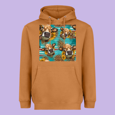 Western Sunflowers Cow Seamless Pattern Heavyweight Hoodie Designed By Hra Design Shop
