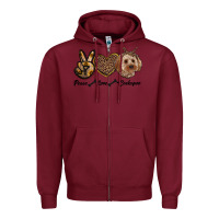 Burgundy peace love cockapoo Zipper Hoodie - RanaPortraitStore