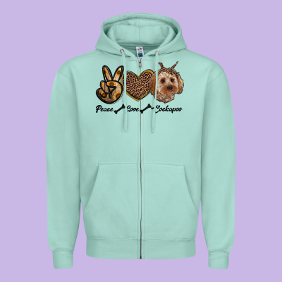 Peace Love Cockapoo Zipper Hoodie Designed By Ranaportraitstore