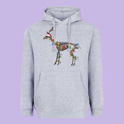 Christmas Deer Skeleton Heavyweight Hoodie Designed By Fadigitalartstudio