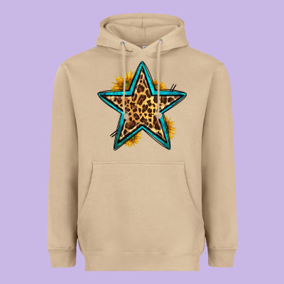 Western Leopard Star Heavyweight Hoodie Designed By Hra Design Shop