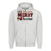 Dove Grey one merry teacher Zipper Hoodie - RanaPortraitStore