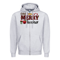 Heather Grey one merry teacher Zipper Hoodie - RanaPortraitStore