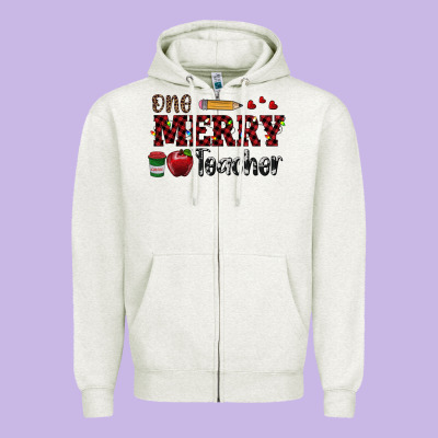 One Merry Teacher Zipper Hoodie Designed By Ranaportraitstore