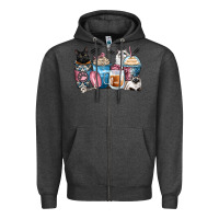 Charcoal Heather cat coffee cups Zipper Hoodie - Zillion Design Studio