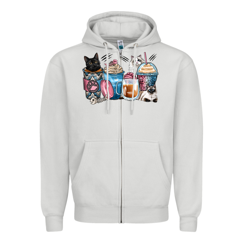 Cat Coffee Cups Zipper Hoodie by Zillion Design Studio | Teevron