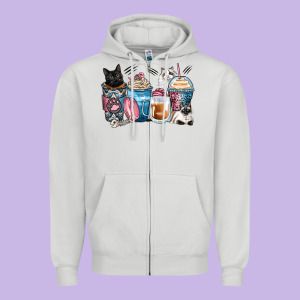 Cat Coffee Cups Zipper Hoodie Designed By Zillion Design Studio