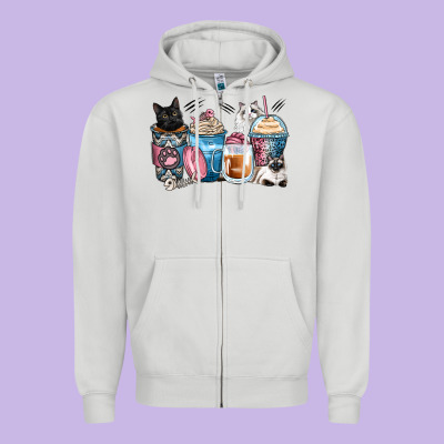 Cat Coffee Cups Zipper Hoodie Designed By Zillion Design Studio