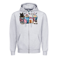 Heather Grey cat coffee cups Zipper Hoodie - Zillion Design Studio