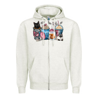 Oatmeal Heather cat coffee cups Zipper Hoodie - Zillion Design Studio