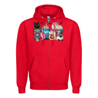 Red cat coffee cups Zipper Hoodie - Zillion Design Studio