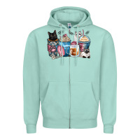 Seafoam cat coffee cups Zipper Hoodie - Zillion Design Studio