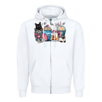 White cat coffee cups Zipper Hoodie - Zillion Design Studio