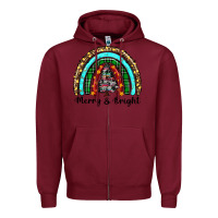 Burgundy merry and bright rainbow christmas Zipper Hoodie - RanaPortraitStore