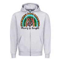 Heather Grey merry and bright rainbow christmas Zipper Hoodie - RanaPortraitStore