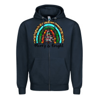 Navy merry and bright rainbow christmas Zipper Hoodie - RanaPortraitStore