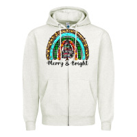 Oatmeal Heather merry and bright rainbow christmas Zipper Hoodie - RanaPortraitStore