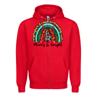 Red merry and bright rainbow christmas Zipper Hoodie - RanaPortraitStore
