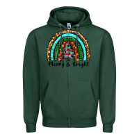 Sports Green merry and bright rainbow christmas Zipper Hoodie - RanaPortraitStore