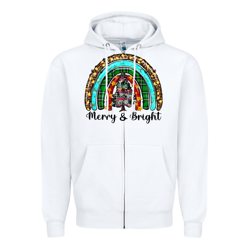 Merry And Bright Rainbow Christmas Zipper Hoodie by RanaPortraitStore | Teevron