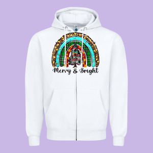Merry And Bright Rainbow Christmas Zipper Hoodie Designed By Ranaportraitstore