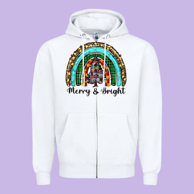 Merry And Bright Rainbow Christmas Zipper Hoodie Designed By Ranaportraitstore