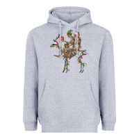 Heather Grey Christmas deer and skeletons Heavyweight Hoodie - FaDigitalArtStudio